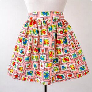 Vintage Cotton Fruit Print Apron | Red Gingham Kitchen Cottagecore